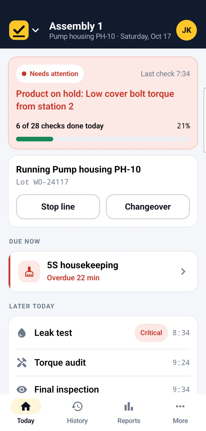 A line needing attention with product on hold